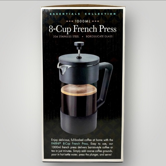 Parini 8 Cup FRENCH PRESS Plunger Coffee Tea Borosilicate Glass Stainless Steel! - Picture 2 of 5